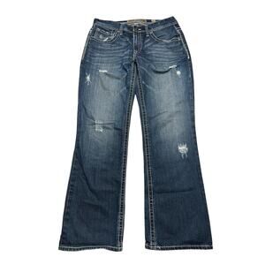 BKE Jeans Mens 33x32 Derek Bootleg Bootcut Relaxed Distressed Thick Stitch Y2K